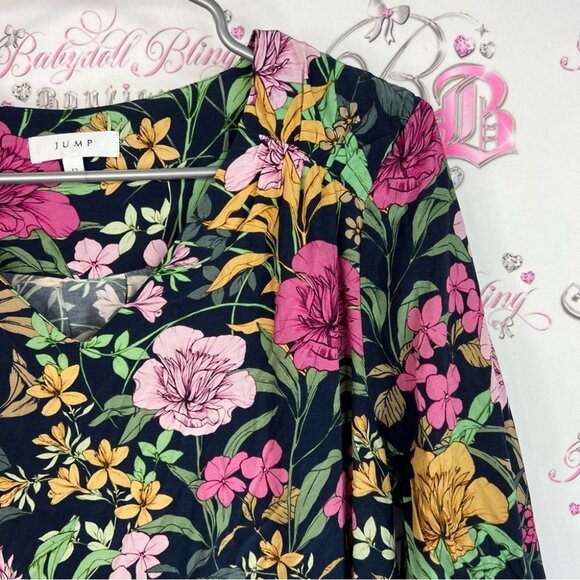 Jump dress long sleeve flowers Floral Midi Dress - Black, Pink, and Gold - Picture 7 of 13